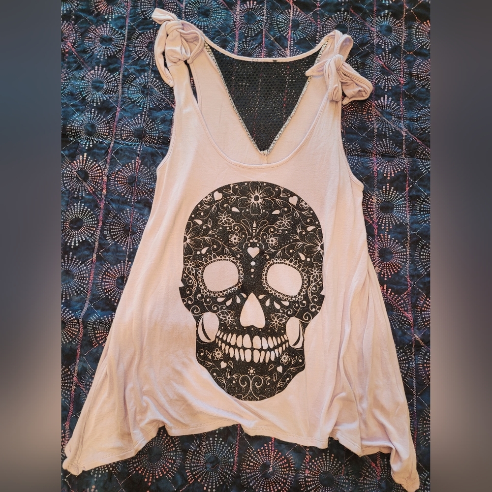 Black Glitter Sugar Skull Tank Top